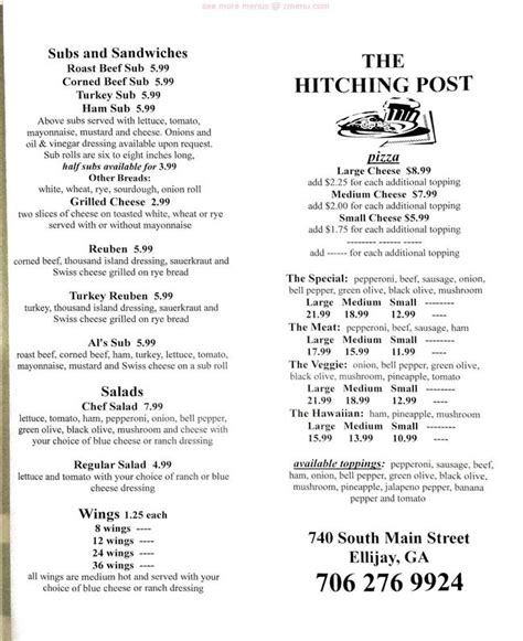 Back Porch Bistro (Caf&233;) 10 North Side Square 706-636-1111 Official Website. . Hitching post package store ellijay menu